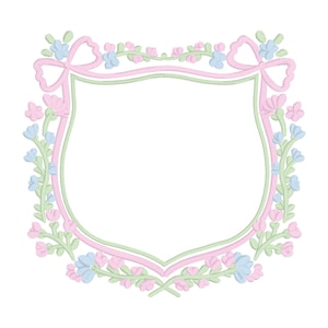 Preppy Crest grandmillennial embroidery design, digital embroidery designs, instant download, coquette bow crest embroidery