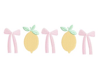 Grandmillennial lemon Bow embroidery design, digital embroidery designs, embroidery, coquette embroidery, lemons embroidery