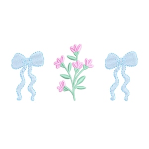 Grandmillennial Floral bow embroidery design, digital embroidery designs, instant download, bouquet embroidery, preppy floral embroidery