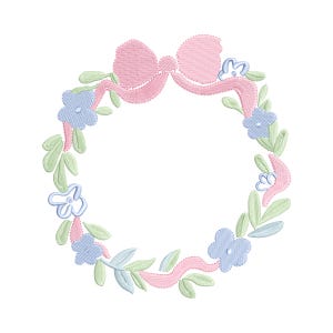 Preppy Crest wreath grandmillennial embroidery design, digital embroidery designs, instant download, coquette bow crest floral wreath