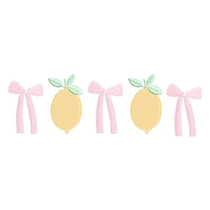 Grandmillennial lemon Bow embroidery design, digital embroidery designs, embroidery, coquette embroidery, lemons embroidery