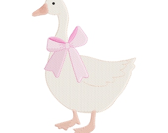 Preppy silly goose embroidery design, goose with bow, digital embroidery designs, instant download, grandmillennial embroidery design