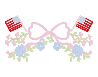 4th of July bow embroidery, embroidery patriotic Flag, coquette bow, red white and blue embroidery designs, American flag embroidery