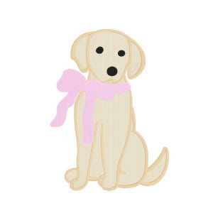 Golden retriever puppy embroidery, puppy with bow embroidery, puppy embroidery design, golden dog with bow embroidery