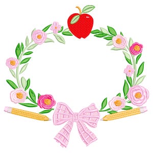 Preppy back to school embroidery design, digital embroidery designs, instant download, back to school crest, school embroidery design