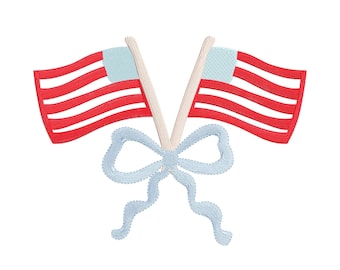 4th of July bow embroidery, embroidery patriotic Flag, coquette bow, red white and blue embroidery designs, American flag embroidery