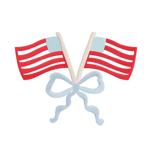 Haft kokardki 4 lipca, haft flagi patriotycznej, kokardka kokieteryjna, wzory haftu w kolorze czerwonym, białym i niebieskim, haft flagi amerykańskiej