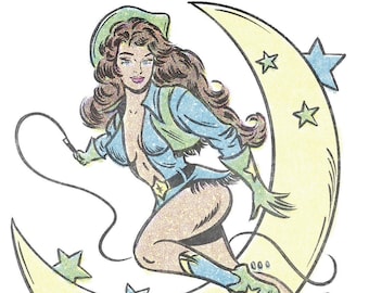 Space Cowgirl Art Print, Vintage Pinup Art, Retro Cowgirl Pinup Print