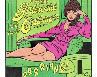 Call Me Antisocial Art Print | Retro Art Print | Pop Art Girl | Comic Pop Art | Vintage Romance Comic Artwork
