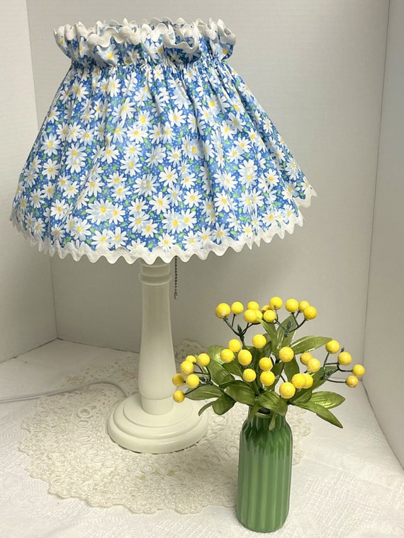 Lampshade Cover Blue With White Daisies Slip On Off Lampshade Cover Blue With White Daisies, Washable Lampshade Covers