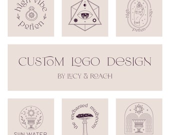 Custom Logo Design Hand-drawn Illustrative Unique Tarot Astrology Celestial Spiritual Magic Mystic Boho Feminine Typography Logo Set Design