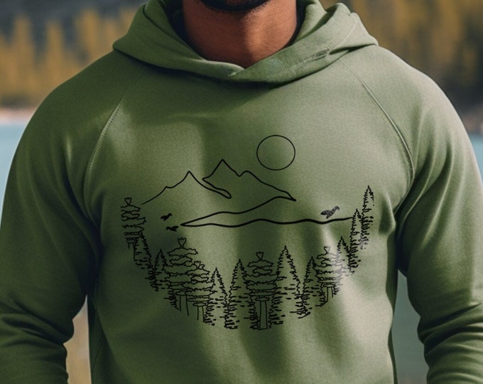 Mountains & Trees Sweatshirt or Hoodie, Forest Sweatshirt, Evergreen Trees, Gift for Nature Lover, Wilderness, Forest Shirt