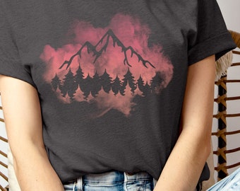 Pink & Orange Sunset Foggy Mountain Unisex Short Sleeve Tee