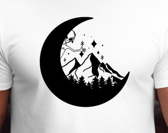 Moonlit Encounter Alien Camping Shirt - Alien Shirt, Alien Shirt, Mountains Shirt, Camping Shirt, Hiking Shirt