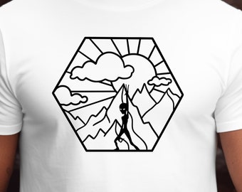 Funny Hiking Shirt with Alien - Alien Shirt, Alien Shirt, Geometric Mountains Shirt, Camping Shirt, Hiking Shirt