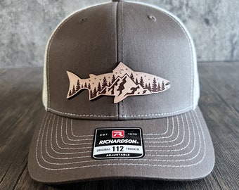 Leather Patch Mountain Fish Hat - Outdoor Hat, Gift for Him, Richardson 112