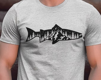 Mountain Fish T Shirt, Fishing Shirt, Gift for Men
