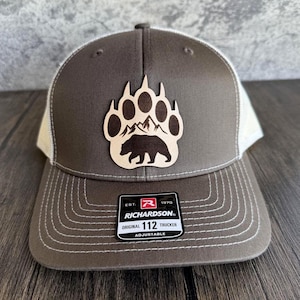 Gorro de montaña con garra de oso y parche de cuero: gorro para exteriores, regalo para él, Richardson 112