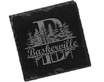 Monogram Forest Slate Coasters - Great Gift for Nature Enthusiast, Wedding Gift, Anniversary Gift, New Home Gift