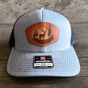 Chapeau de montagne avec empiècement en cuir Deer Moon - Chapeau d'extérieur, cadeau pour lui, Richardson 112
