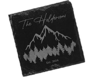 Posavasos personalizados con diseño de árboles de montaña: un gran regalo para los amantes de la naturaleza, regalo de bodas, regalo de aniversario, regalo para un nuevo hogar