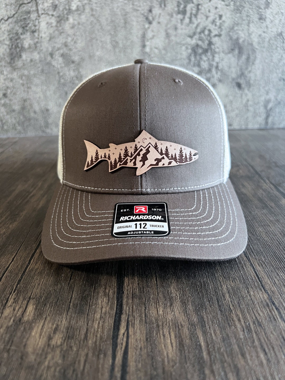Leather Patch Mountain Fish Hat - Outdoor Hat, Gift for Him, Richardson ...