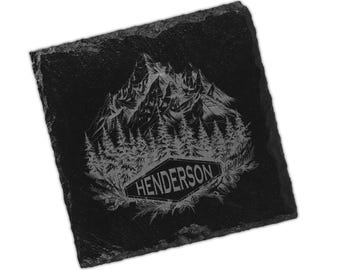 Posavasos de pizarra de montaña personalizados: gran regalo para entusiastas de la naturaleza, regalo de boda, regalo de aniversario, regalo para un nuevo hogar