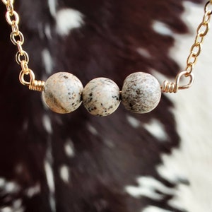 Understated jasper beads with sparkling sterling silver or gold filled chain.