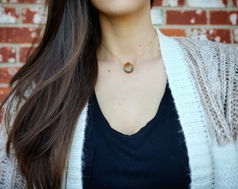 Mysterious sardonyx teardrop stone with sterling silver or 14 karat gold filled chain.