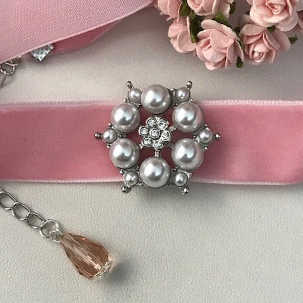 Choker velours rose, marquise choker, ruban velours rose, collier victorien style, ras de cou style parisien, choker perles cadeau femme.