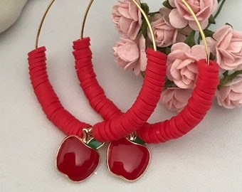 Boucles d’oreilles pomme d'amour, boucles d'oreille pomme, pomme rouge kawaii, cadeau femme amour pomme