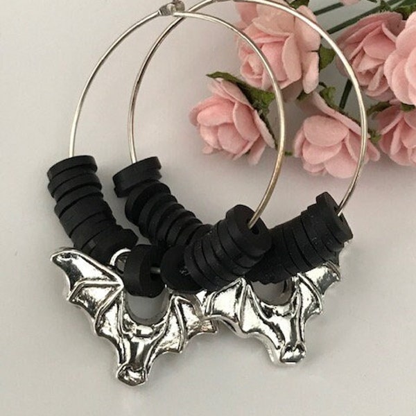 Boucles d’oreilles chauve-souris, boucles d’oreilles créoles chauve-souris, pendentifs chauve-souris, boucles d’oreilles cadeau jeune fille