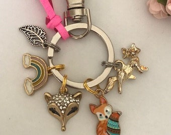 Porte-clés renard, cadeau pour maman renard, cadeau amateur de renards, breloque renardeau kawaii, porte clés nature animaux arc en ciel.