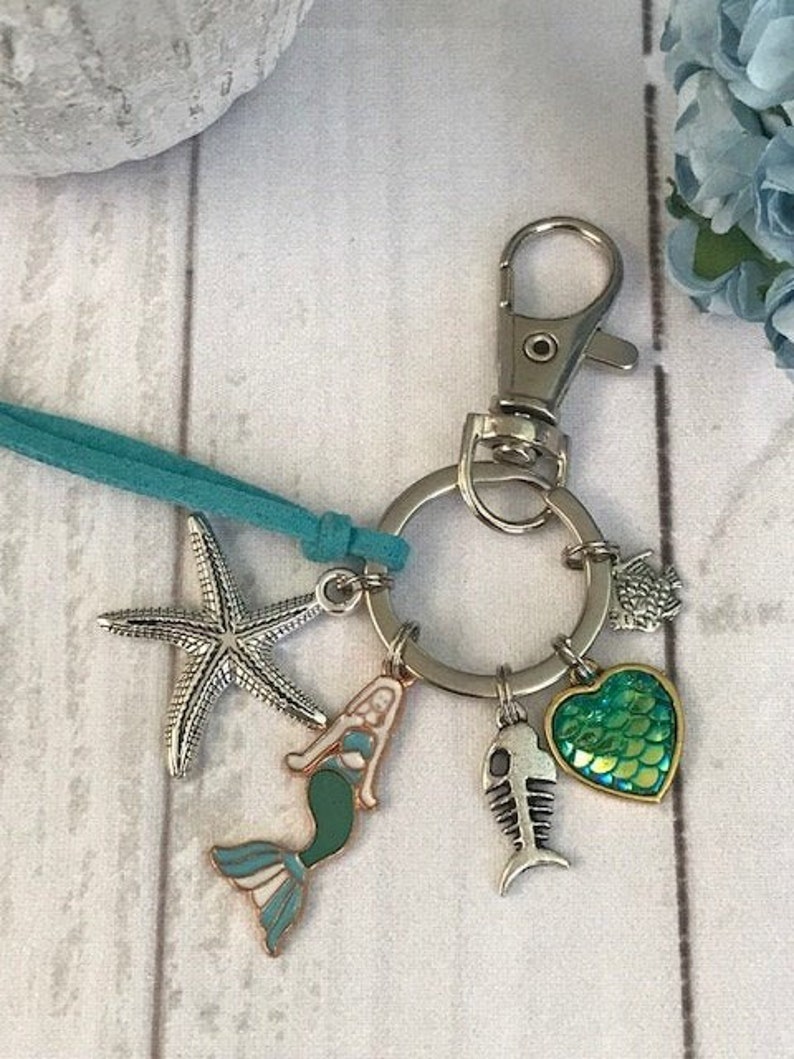 Bijou de sac sirène, porte-clés étoile de mer poisson, bijou de sac thème océan image 1
