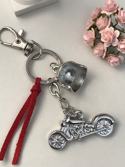 Porte-clés Pendentif Moto - Alliage + Poupée PP - Design Couple - Déco Sac, Clés - Cadeau Motard, Anniversaire, St-Valentin