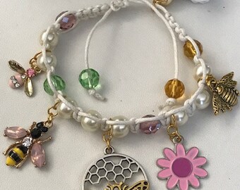 Bracelet abeille fleur blanc