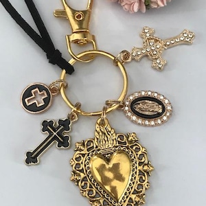 Heiliger Herz- und Kreuz-Schlüsselanhänger der Jungfrau Maria, Geschenk für die jungfräuliche Mutter, Jungfrau-Wundermedaillen-Anhänger, Ex-Voto-Schlüsselanhänger