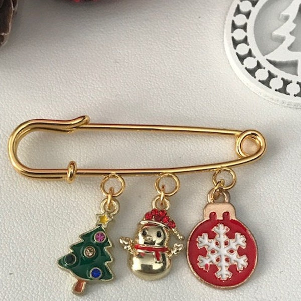 Broche de Noël, broche sapin et bonhomme de neige, cadeau broche pour maman Noël, pendentifs de Noël kawaii, broche de fête lutin et sapin