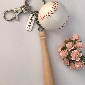 Baseball key ring, bat and ball key ring, gift for baseball dad, baseball player gift, kawaii bat and ball charm. image 1