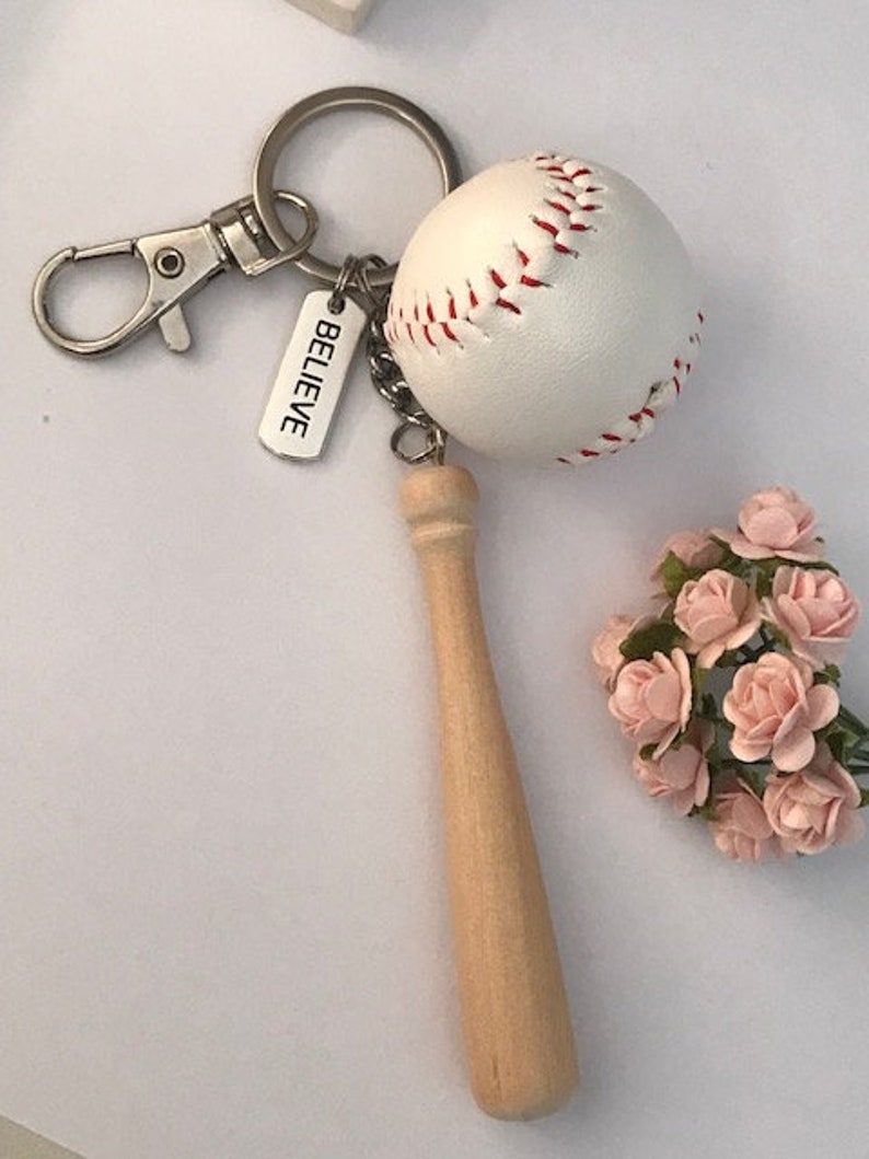 Baseball key ring, bat and ball key ring, gift for baseball dad, baseball player gift, kawaii bat and ball charm. image 1