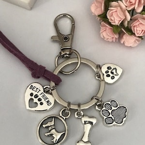Dog bone paw best friend keyring, man&#39;s best friend keyring, jewelry for dog lovers, kawaii dog paw bone charm
