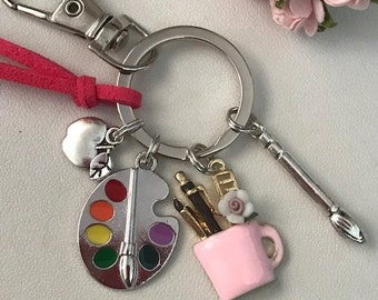 Painter keychain, painting keychain, bag jewel painter palette brush by miss dj angel