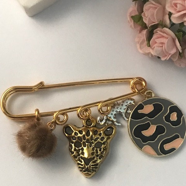 Broche léopard, broche léopard kawaii en pendentifs, cadeau pour amateur de léopard, cadeau pour maman léopard, broche art déco léopard