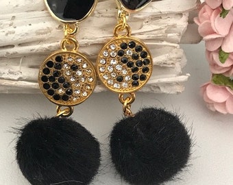 Boucles d'oreilles yin et yang pompon boule