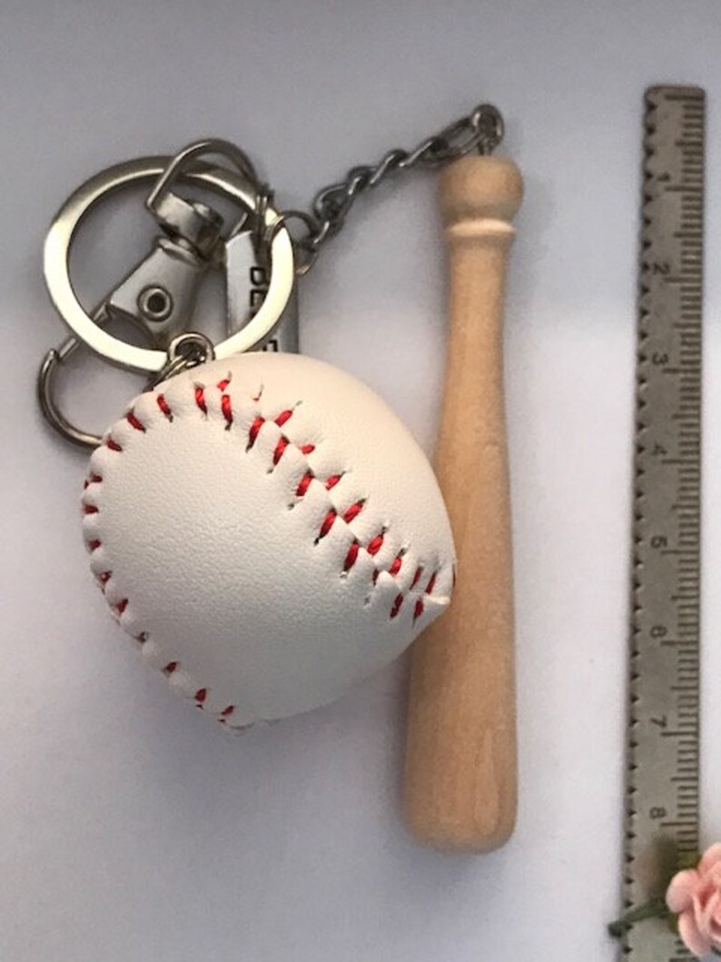 Baseball key ring, bat and ball key ring, gift for baseball dad, baseball player gift, kawaii bat and ball charm. image 5