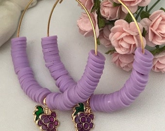 Boucles d'oreilles raisin créoles , boucles d’oreilles œnologue, cadeau pour vigneron, boucles d’oreille fruits, bijoux raisin kawaii