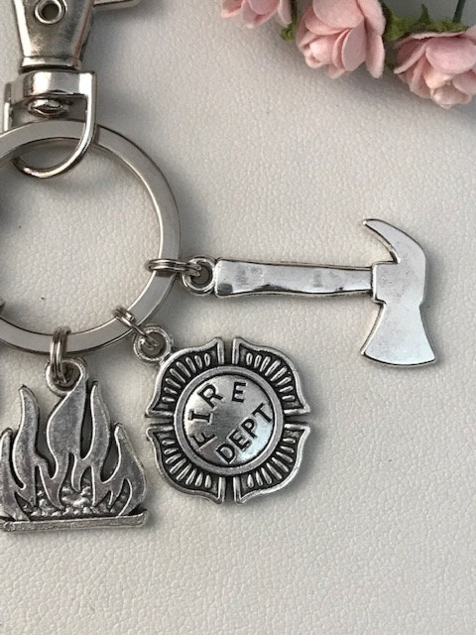 Firefighter Helmet Flame Ax Key Ring, Gift for Firefighter, Gift for ...