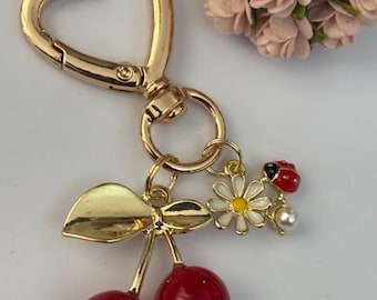 Cherry charms, cherry and ladybug bag charms, lucky charms gift for women, cherry charms, summer fruit charms