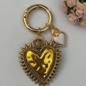 Charms ex voto coeur sacré, charms pour sac ex voto, cadeau pour femme charms coeur sacré, coeurs doré et blanc charms.