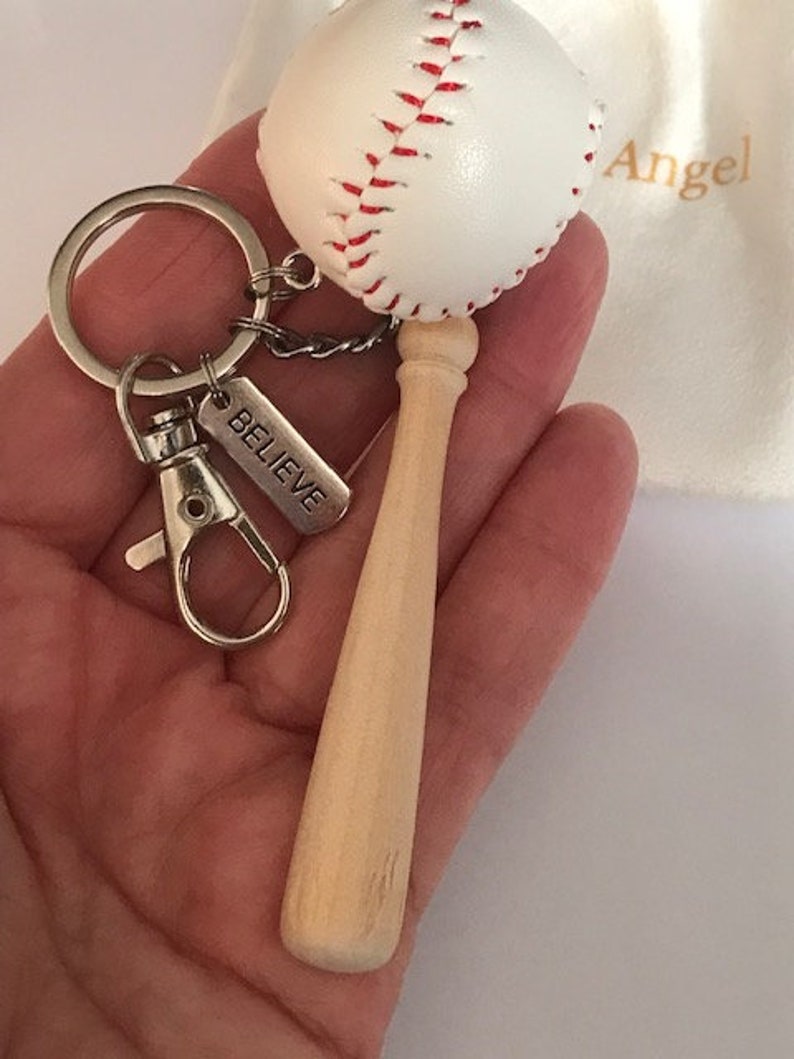 Baseball key ring, bat and ball key ring, gift for baseball dad, baseball player gift, kawaii bat and ball charm. image 2